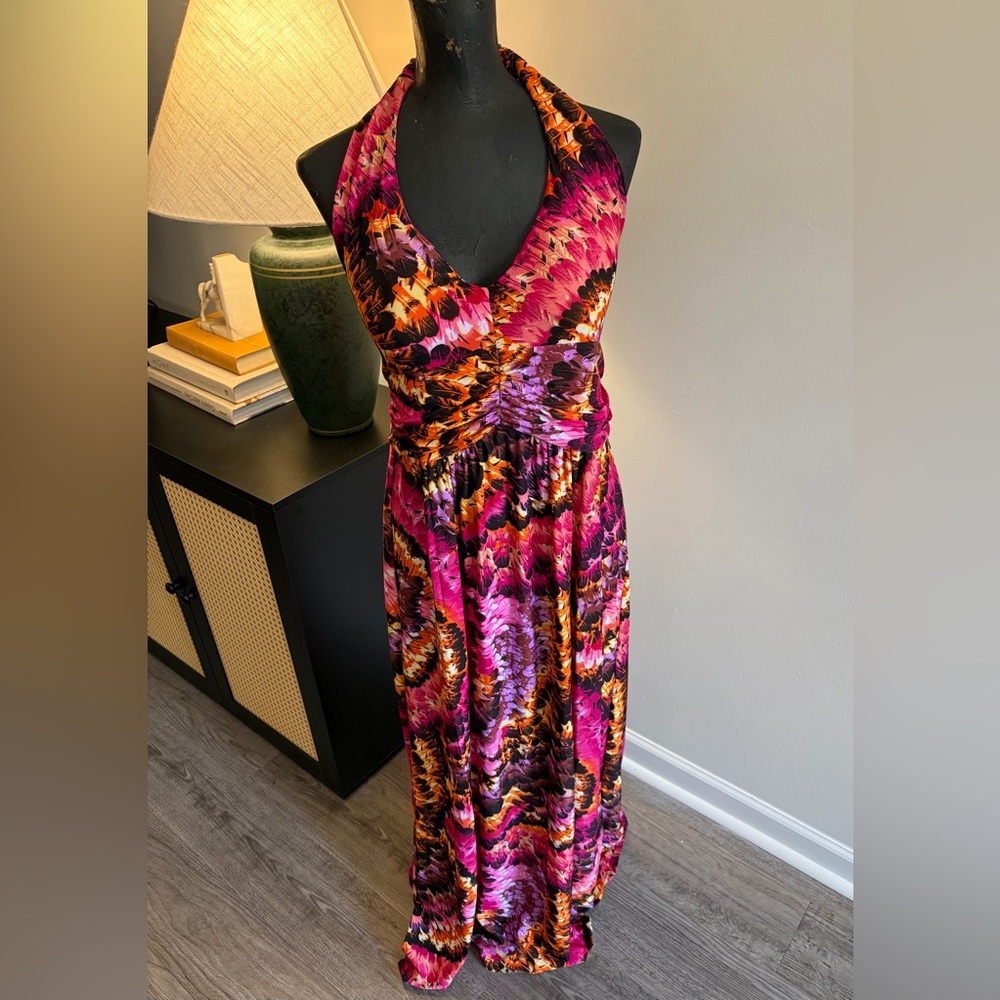 Shoreline Tropical Halter Maxi Dress Size L/XL Hawaiian Resortwear Beach